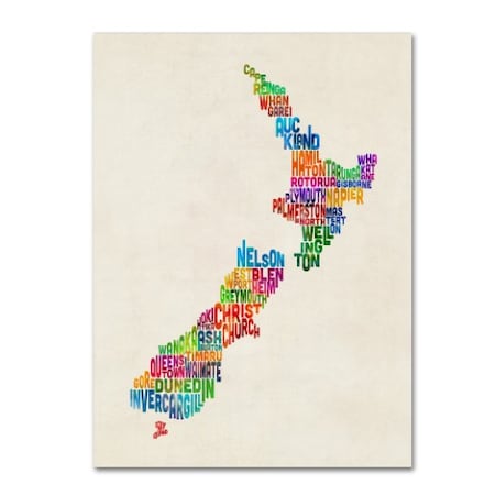 Michael Tompsett 'New Zealand Typography Map' Canvas Art,18x24